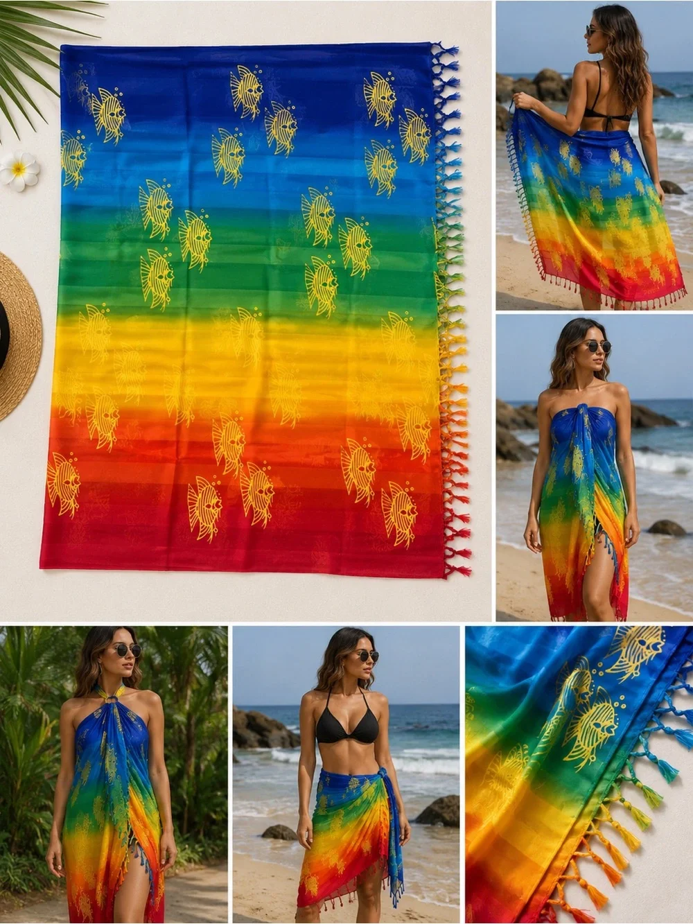 Festive Rainbow Fish Sarong Wrap - Multicolor